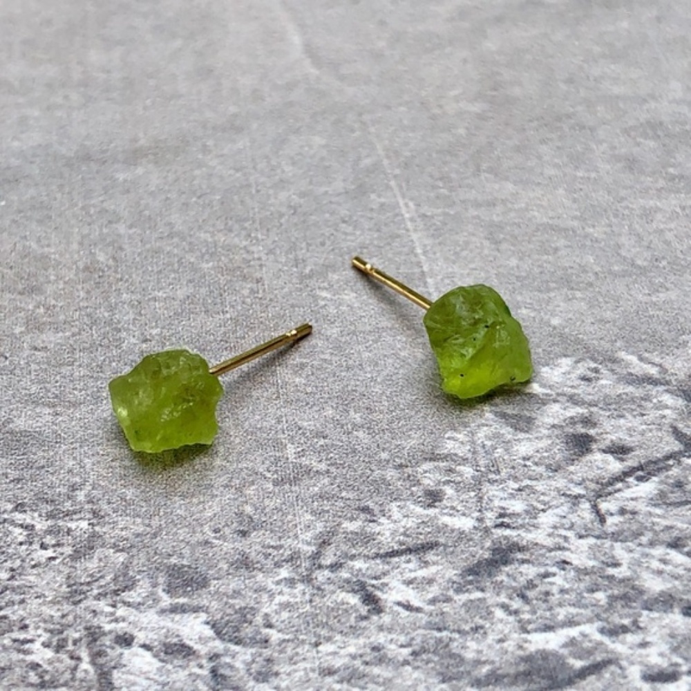 Genuine Raw Peridot Crystal Boho Stud Earrings